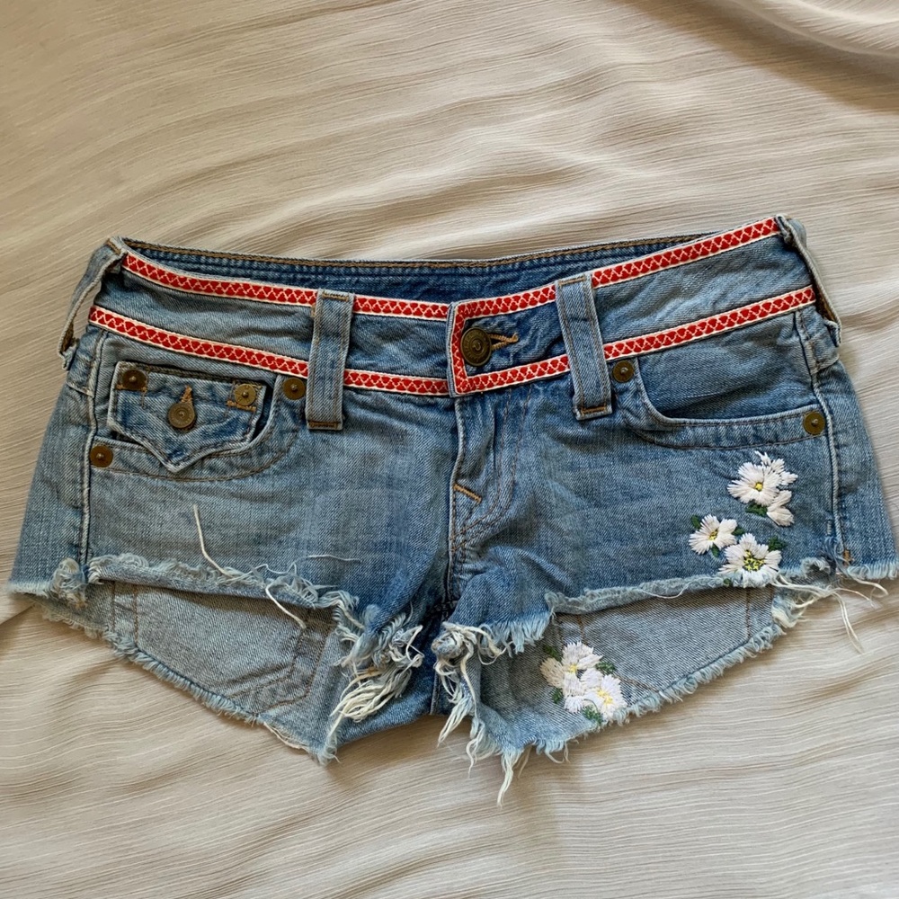 True Religion Flower Child Joey Cut Off Shorts